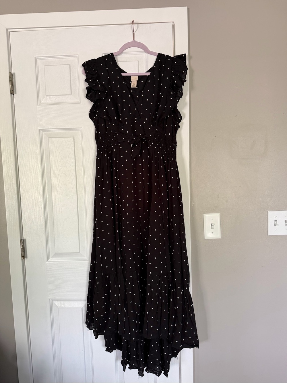 H&M Black Polka Dot Ruffle Long Maxi Dress